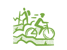 Illustration of someone hiking and biking