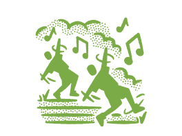 Illustration of people joyfully dancing surrounded by music